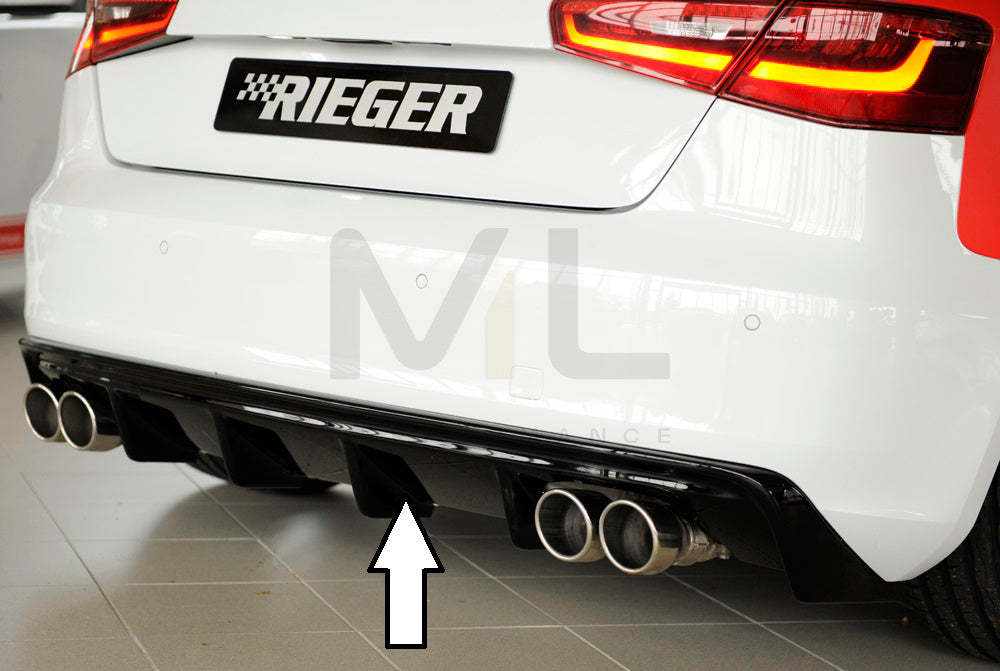 Rieger 00088101 Audi 8V A3 Rear Diffuser for Twin Tailpipe Left & Right - Glossy Black