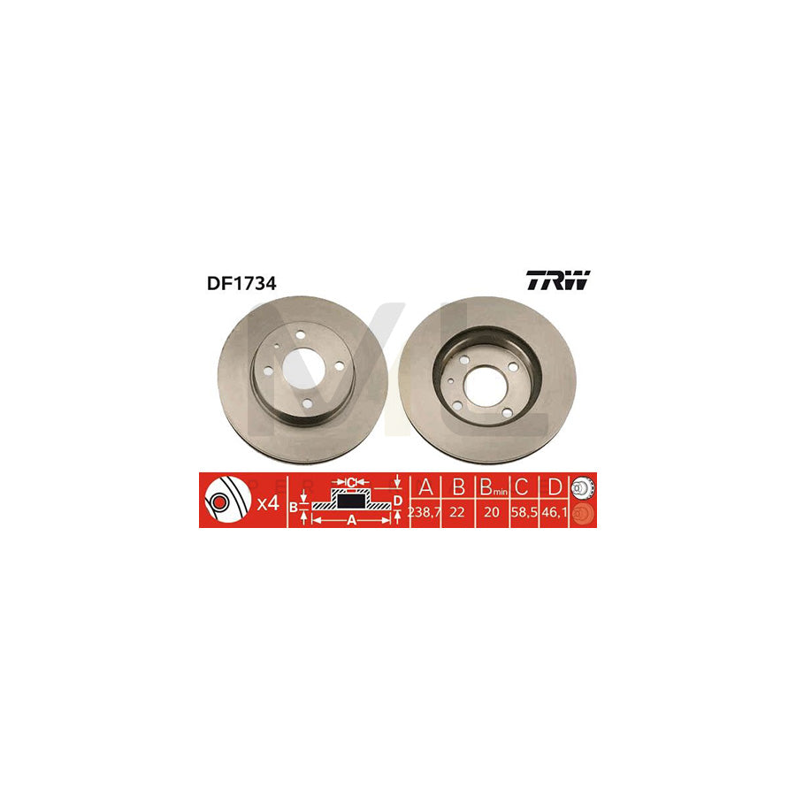 TRW DF1734 Brake Disc Vented | Performance Parts Direct Car Parts