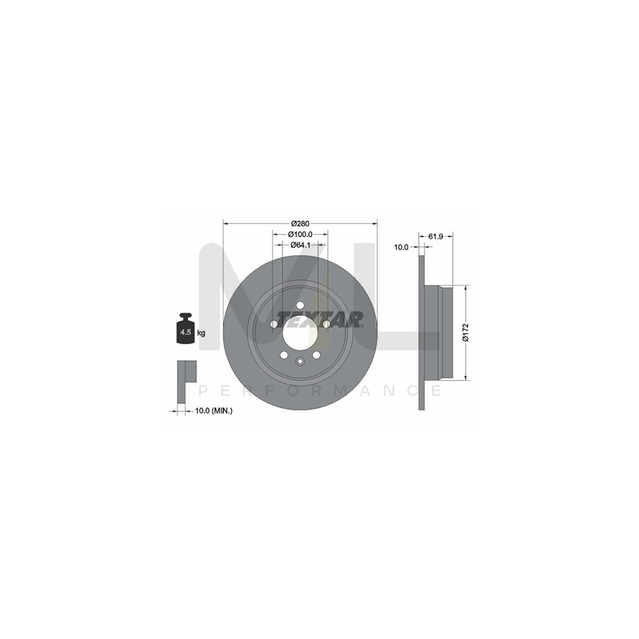 TEXTAR 92103500 Brake Disc Solid, without wheel hub, without wheel studs | Performance Parts Direct Car Parts