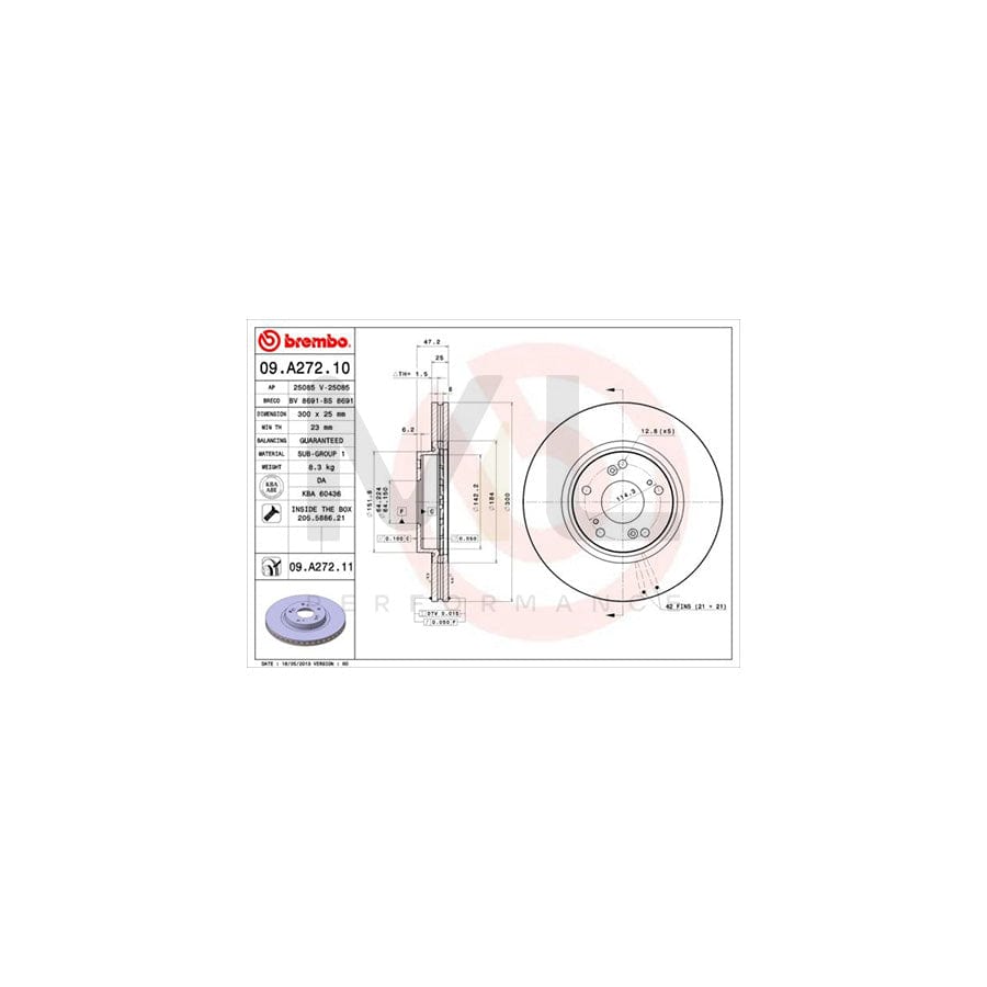BREMBO 09.A272.10 Brake Disc for HONDA ACCORD Internally Vented, with bolts/screws  - 1 piece