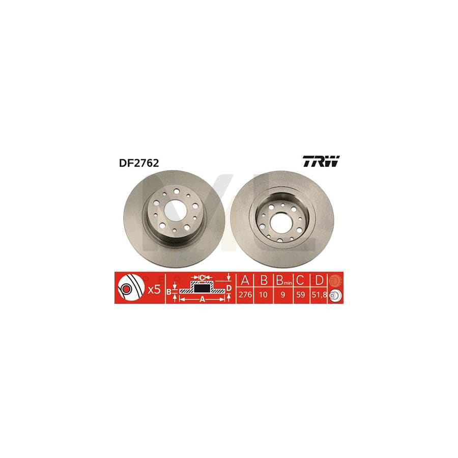 TRW DF2762 Brake Disc Solid, Painted | Performance Parts Direct Car Parts
