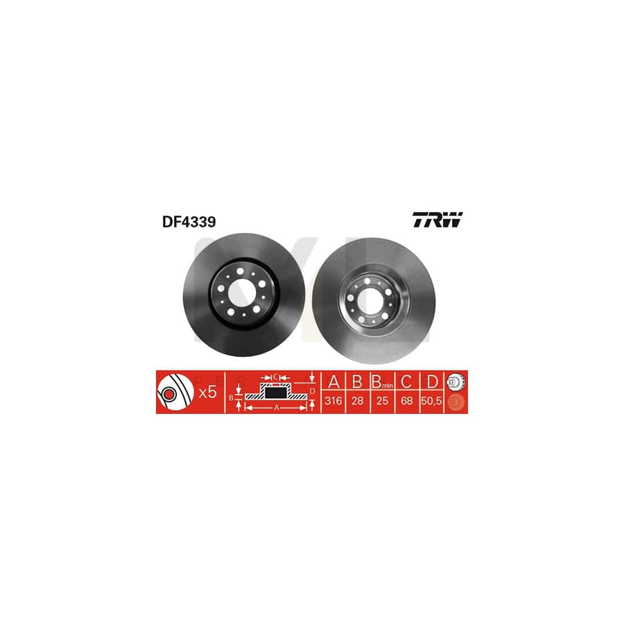TRW DF4339 Brake Disc Vented, Painted | Performance Parts Direct Car Parts