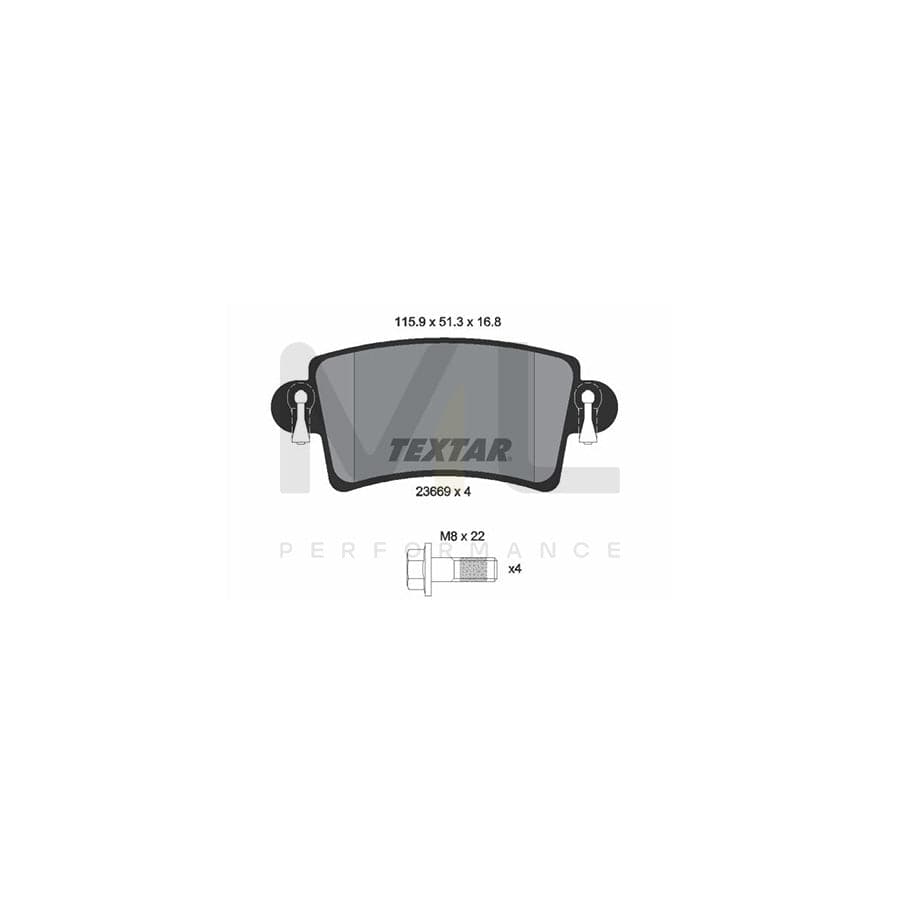 TEXTAR 2366901 Brake pad set not prepared for wear indicator, with brake caliper screws