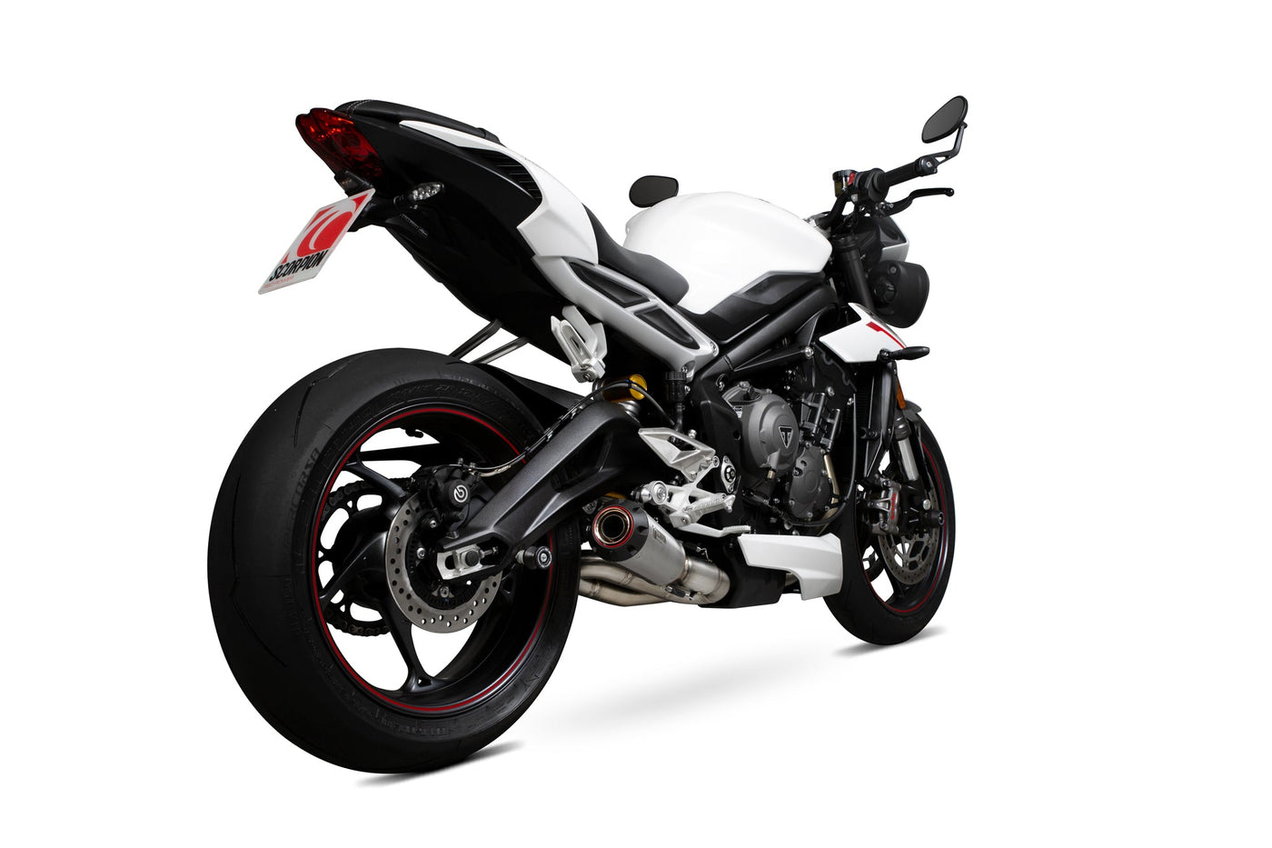 Scorpion PTR87SEO Triumph Street Triple 765 Red Power Slip-On Exhaust - Brushed Stainless Steel Sleeve