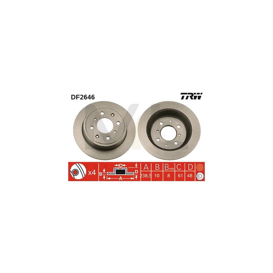 TRW DF2646 Brake Disc Solid, Painted, with bolts/screws | Performance Parts Direct Car Parts