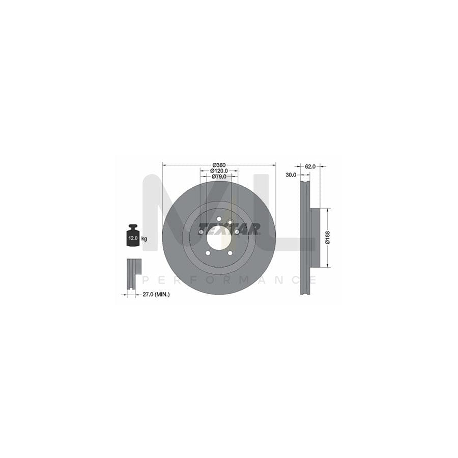 TEXTAR PRO 92162003 Brake Disc Internally Vented, Coated, without wheel hub, without wheel studs | Performance Parts Direct Car Parts