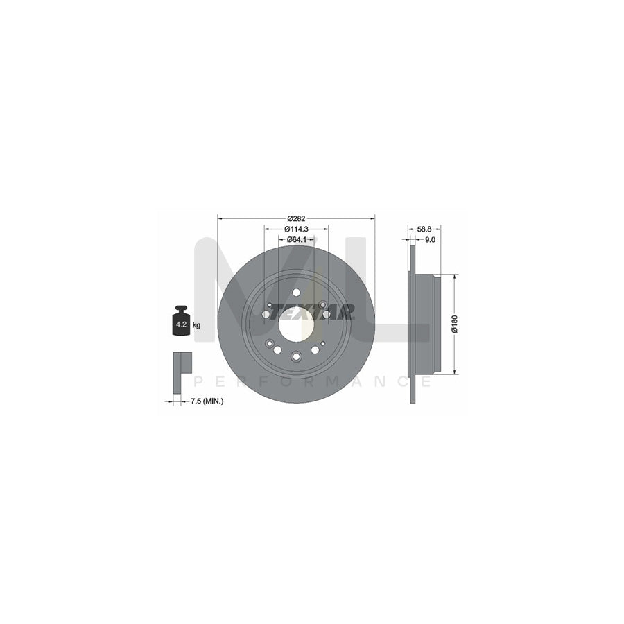 TEXTAR PRO 92165703 Brake Disc Solid, Coated, without wheel hub, without wheel studs | Performance Parts Direct Car Parts