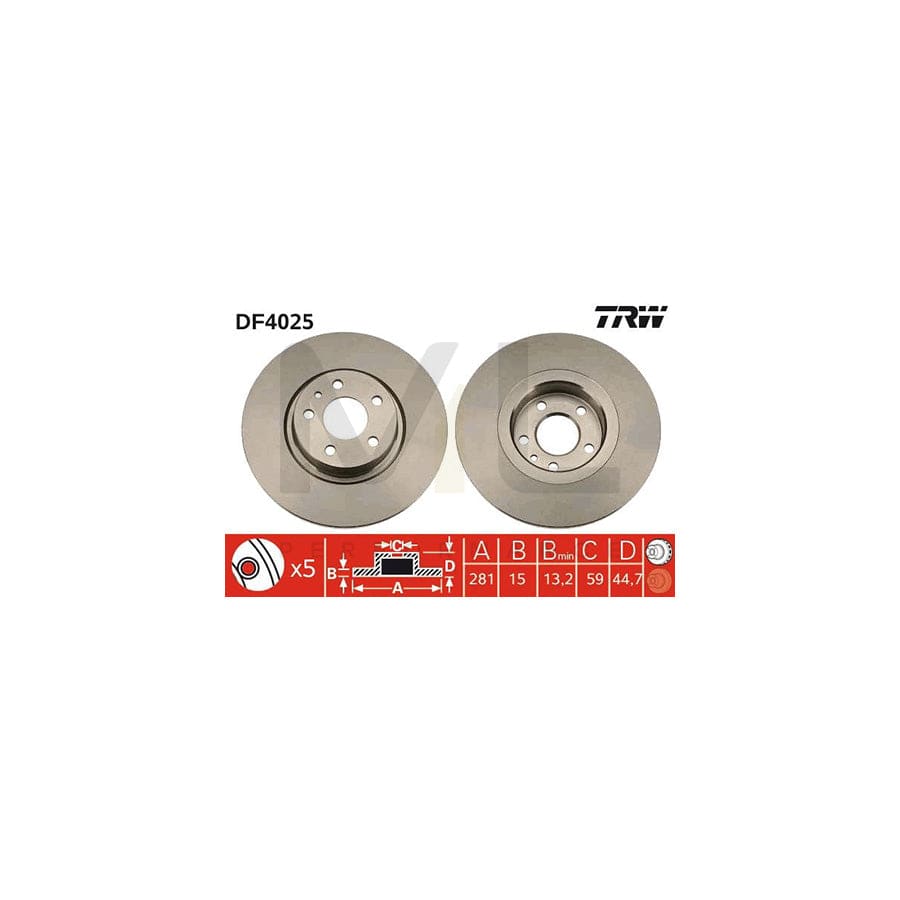 TRW DF4025 Brake Disc Solid, Painted | Performance Parts Direct Car Parts