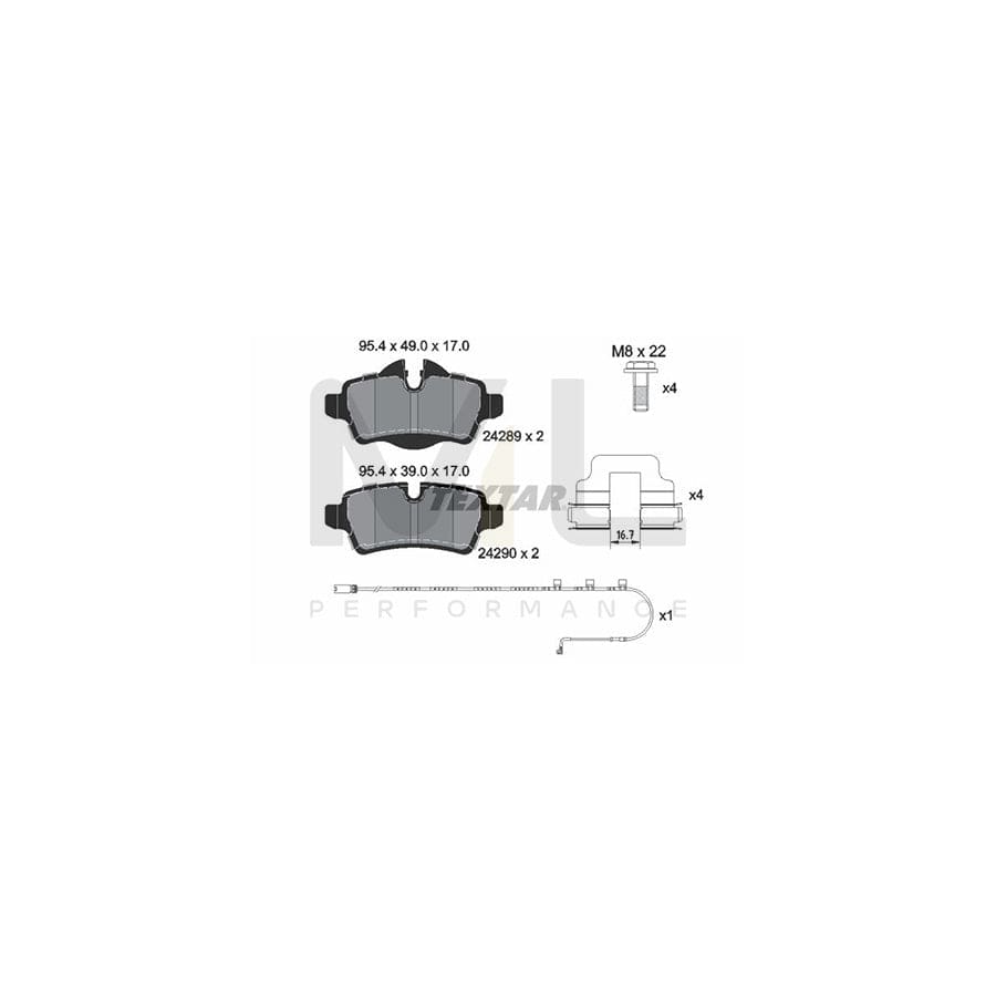 TEXTAR 2428904 Brake pad set incl. wear warning contact, with brake caliper screws, with accessories