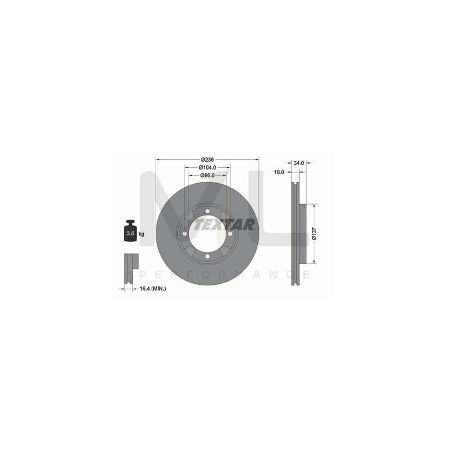 TEXTAR 92082100 Brake Disc Internally Vented, without wheel hub, without wheel studs | Performance Parts Direct Car Parts