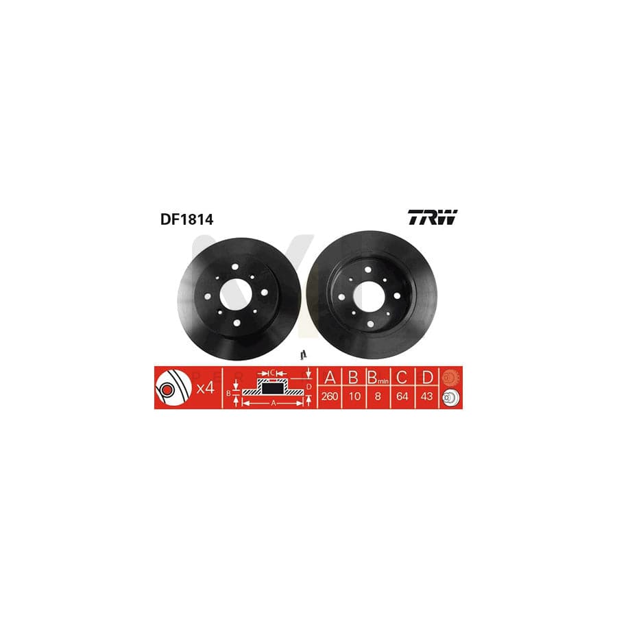 TRW DF1814 Brake Disc Solid, with bolts/screws | Performance Parts Direct Car Parts