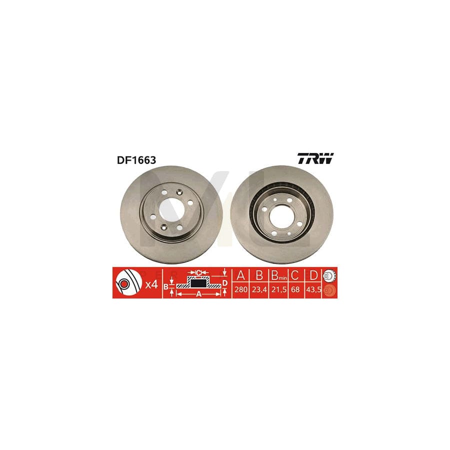 TRW DF1663 Brake Disc Vented, Painted, with bolts/screws | Performance Parts Direct Car Parts
