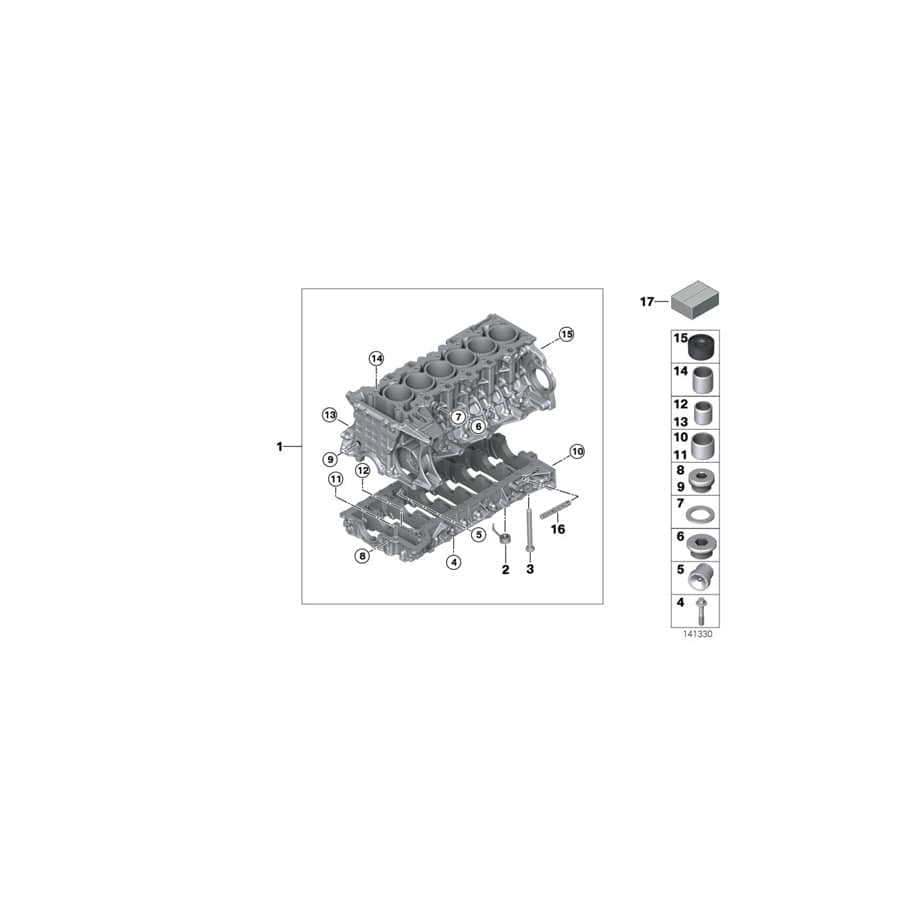 Genuine BMW 11112334415 E90 E93 E70 Engine Block With Piston N52B30AF (Inc. X3 3.0si, 125i & 128i)