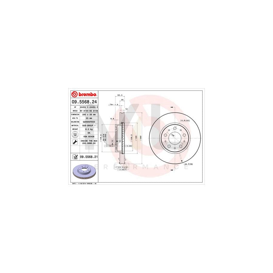 BREMBO 09.5568.24 Brake Disc Internally Vented, with bolts/screws  - 1 piece