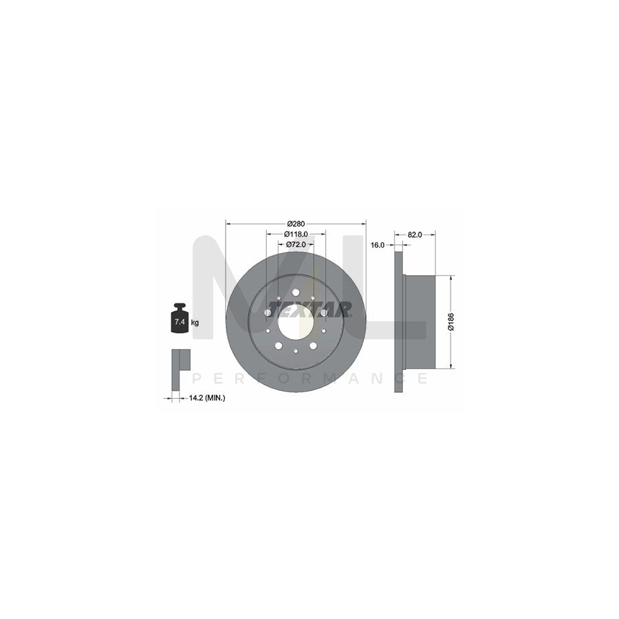 TEXTAR 92157400 Brake Disc Solid, without wheel hub, without wheel studs | Performance Parts Direct Car Parts