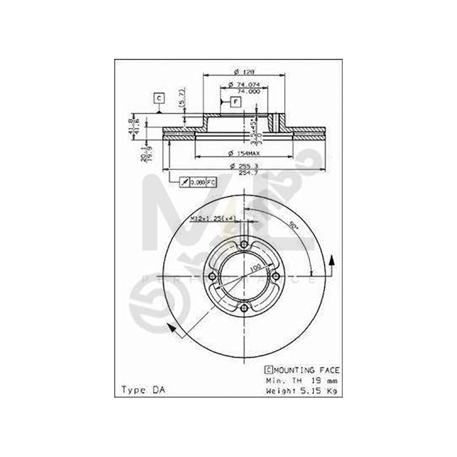 BREMBO 09.5019.10 Brake Disc Internally Vented  - 1 piece