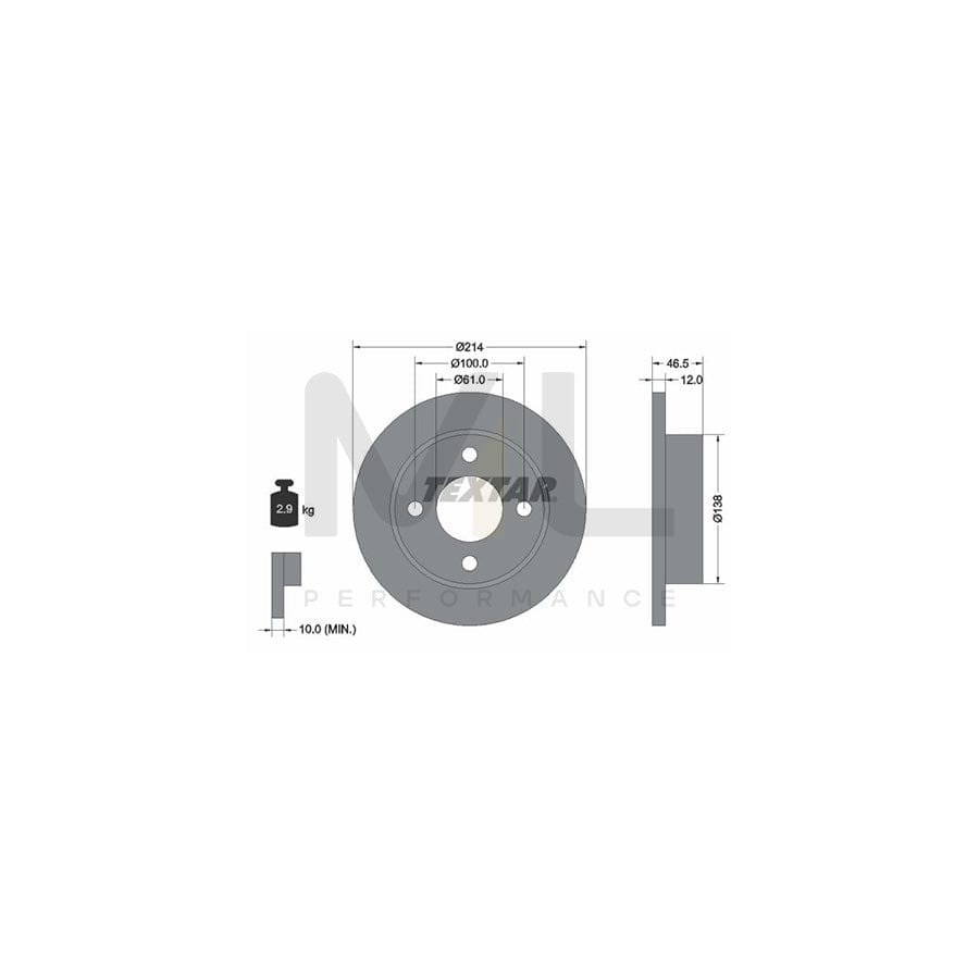 TEXTAR 92059200 Brake Disc Solid, without wheel hub, without wheel studs | Performance Parts Direct Car Parts