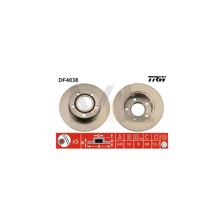 TRW DF4038 Brake Disc for AUDI A6 Solid, Painted | Performance Parts Direct Car Parts