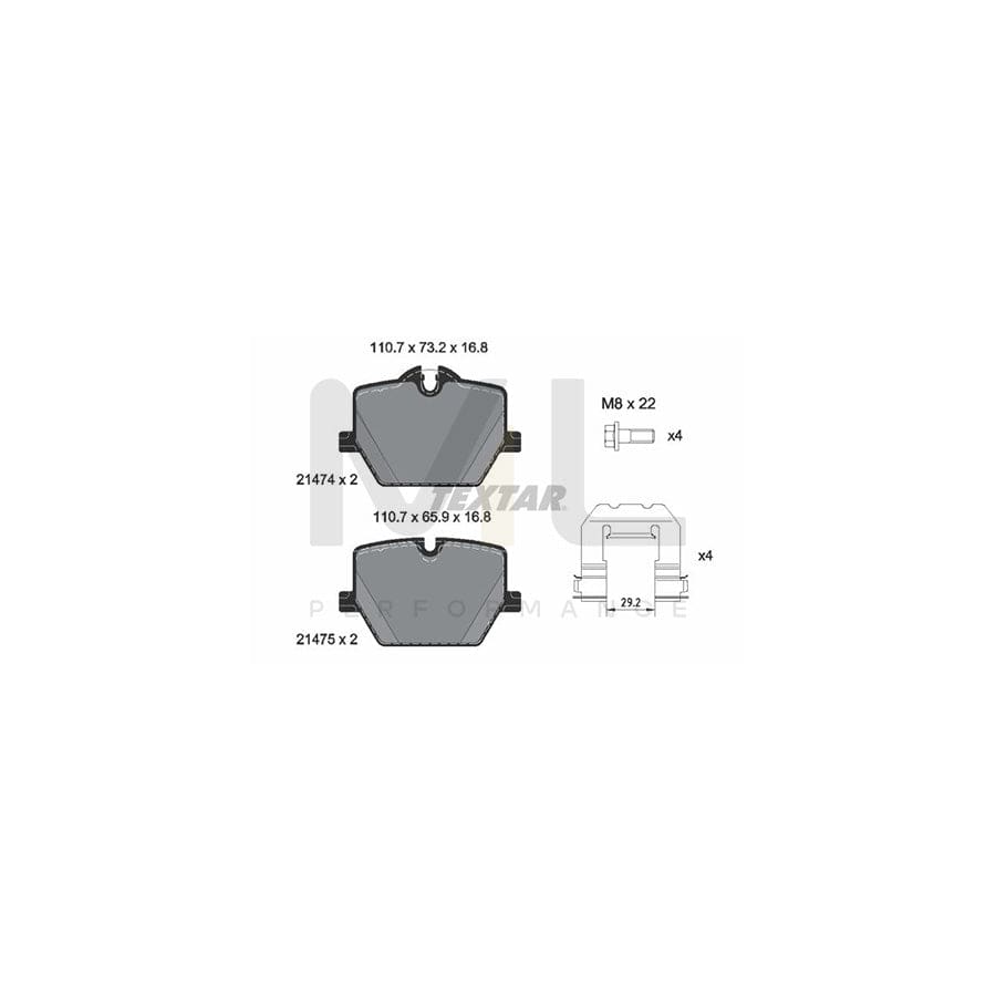 TEXTAR 2147401 Brake pad set prepared for wear indicator, with brake caliper screws, with accessories