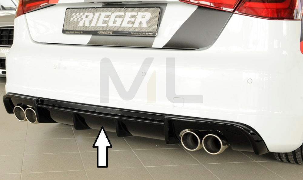 Rieger 00088172 Audi 8V S3 Rear Diffuser for Original Twin Tailpipe Left & Right - Glossy Black