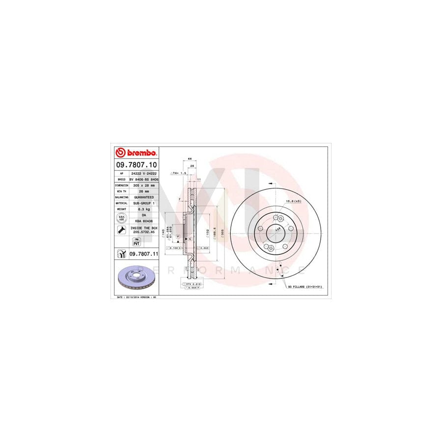 BREMBO 09.7807.10 Brake Disc Internally Vented, with bolts/screws  - 1 piece