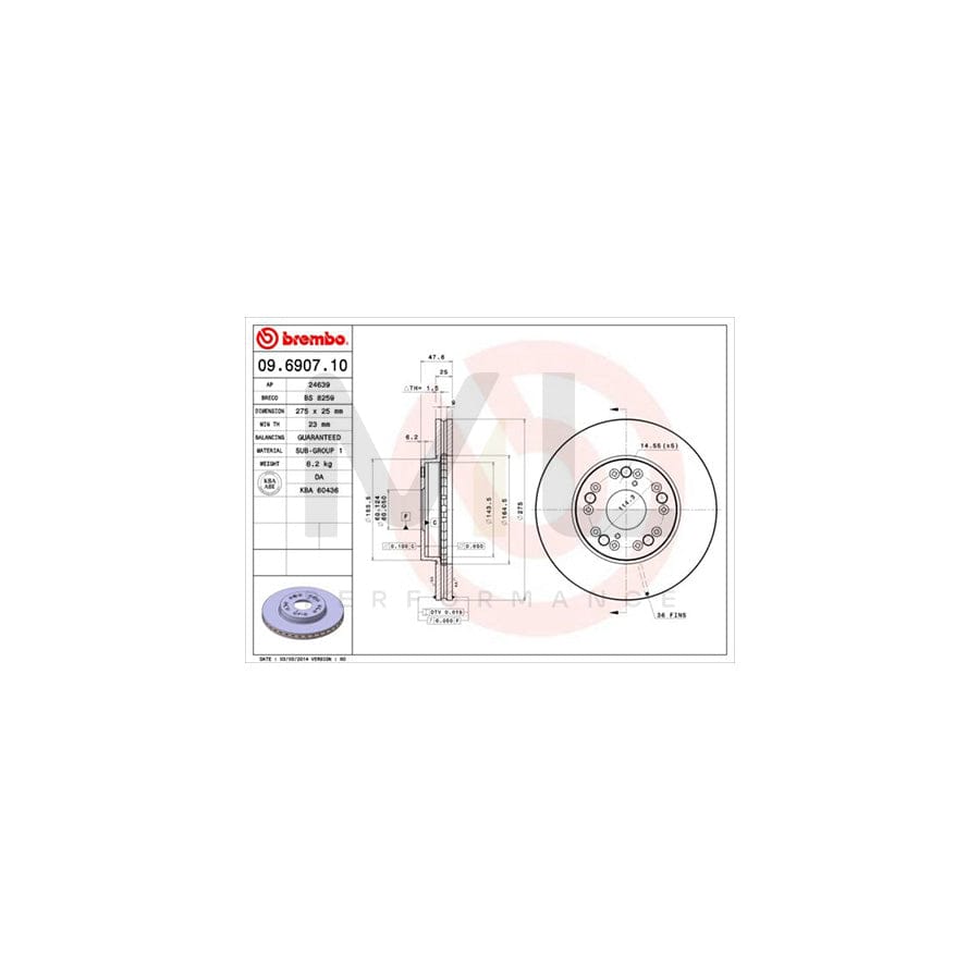 BREMBO 09.6907.10 Brake Disc for LEXUS LS I (XF10) Internally Vented  - 1 piece