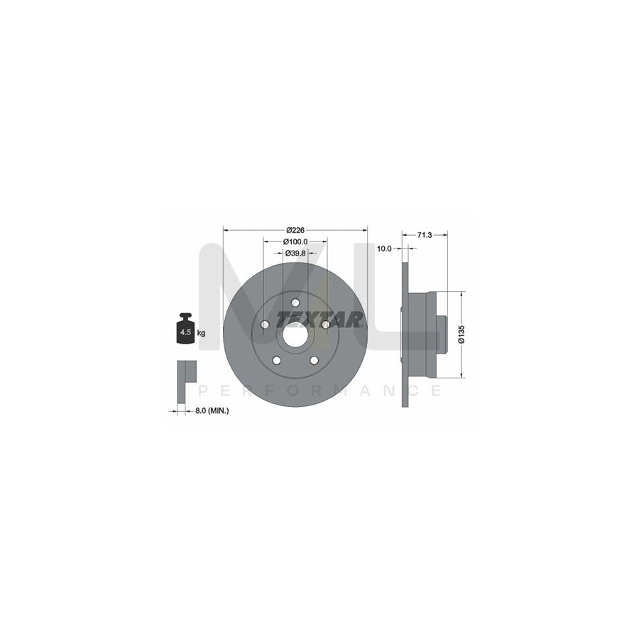 TEXTAR 92153800 Brake Disc Solid, with ABS sensor ring, without wheel studs | Performance Parts Direct Car Parts