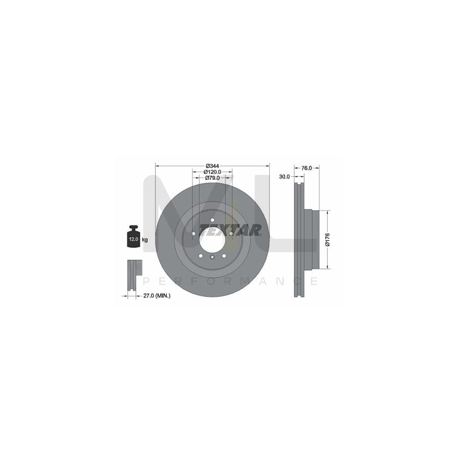 TEXTAR PRO 92185103 Brake Disc for LAND ROVER Range Rover III (L322) Internally Vented, Coated, without wheel hub, without wheel studs | Performance Parts Direct Car Parts