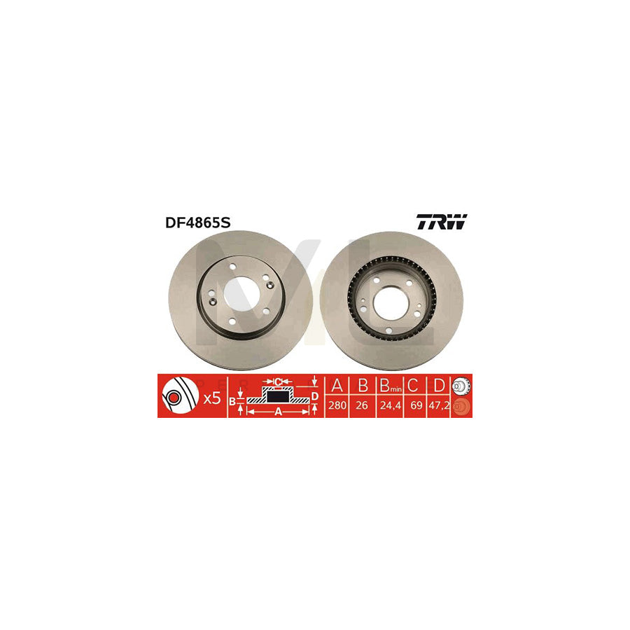 TRW DF4865S Brake Disc Vented, Painted | Performance Parts Direct Car Parts