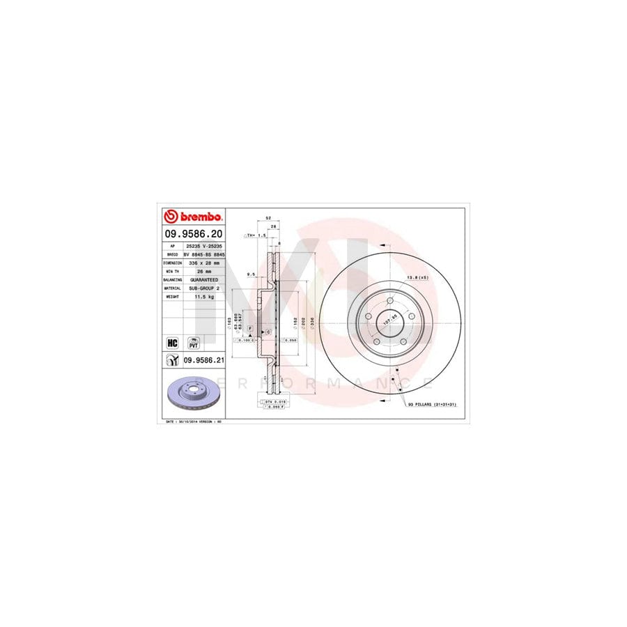 BREMBO COATED DISC LINE 09.9586.21 Brake Disc for FORD Focus Mk2 Hatchback (DA_, HCP, DP) Internally Vented, Coated, High-carbon  - 1 piece