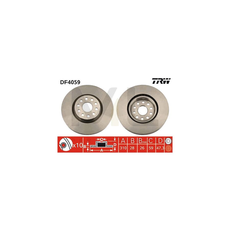 TRW DF4059 Brake Disc Vented, Painted | Performance Parts Direct Car Parts