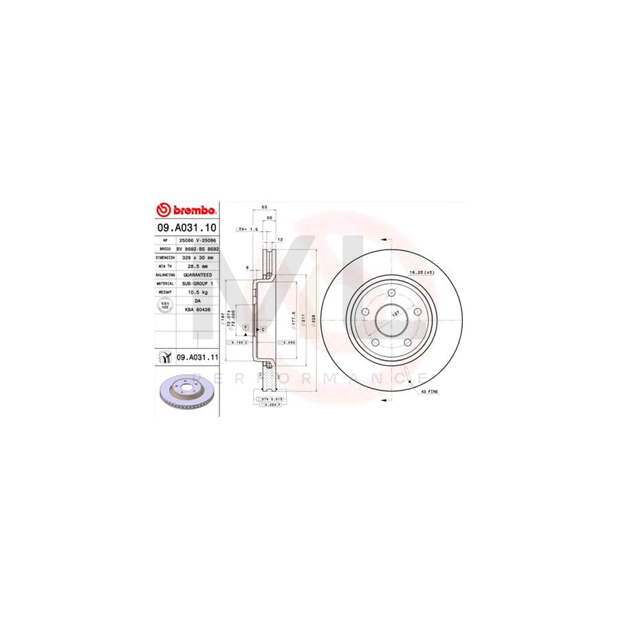 BREMBO 09.A031.10 Brake Disc Internally Vented  - 1 piece