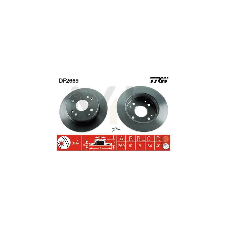 TRW DF2669 Brake Disc Solid, with bolts/screws | Performance Parts Direct Car Parts
