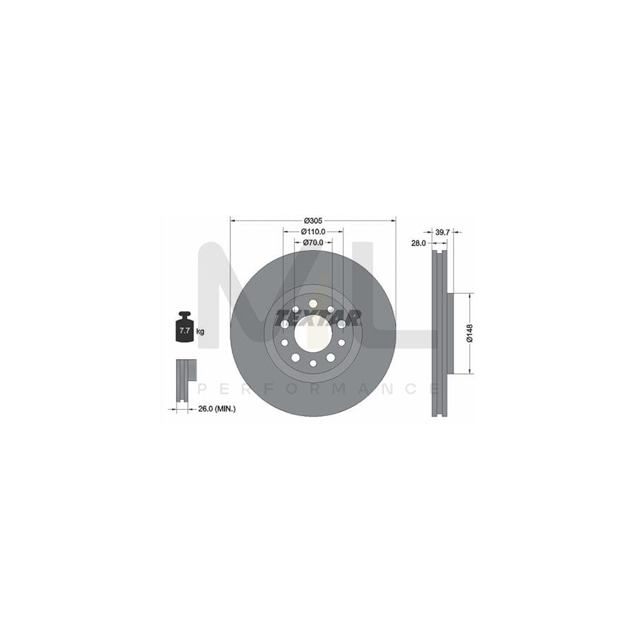 TEXTAR 92145000 Brake Disc Internally Vented, without wheel hub, without wheel studs | Performance Parts Direct Car Parts