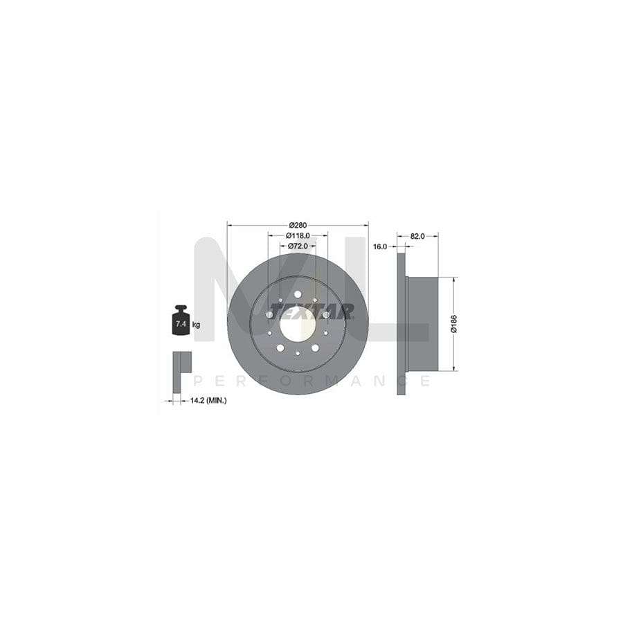 TEXTAR 92157403 Brake Disc PRO, Solid, Coated, without wheel hub, without wheel studs | Performance Parts Direct Car Parts