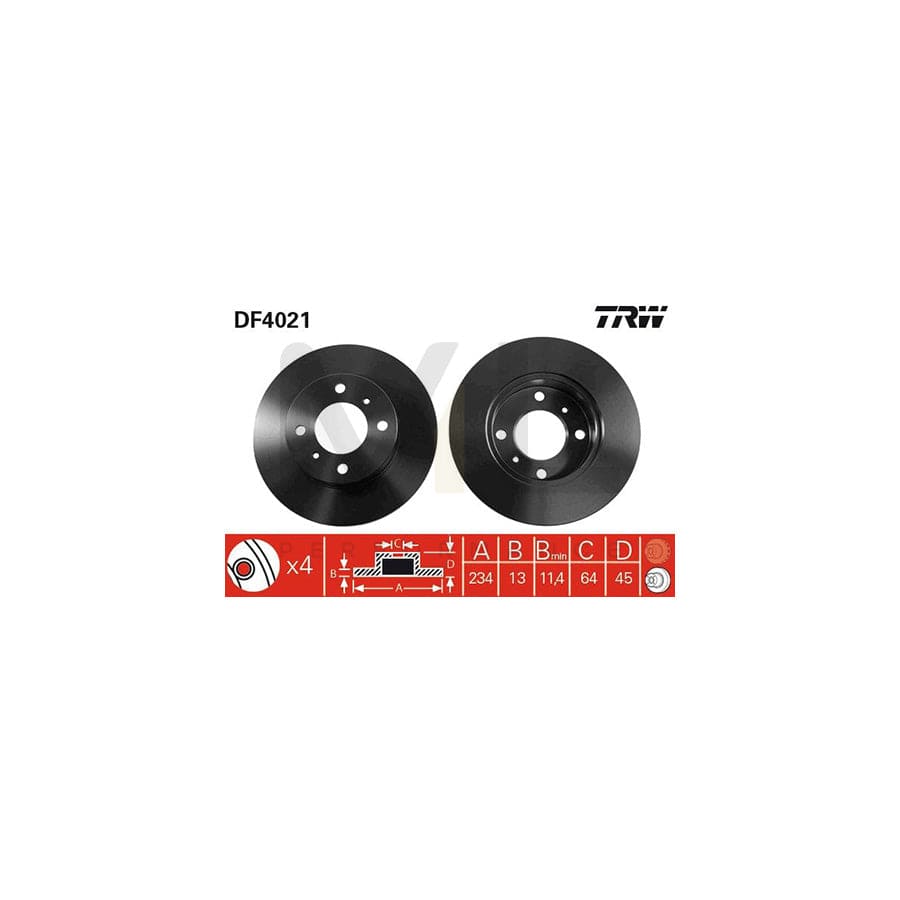 TRW DF4021 Brake Disc Solid, Painted | Performance Parts Direct Car Parts