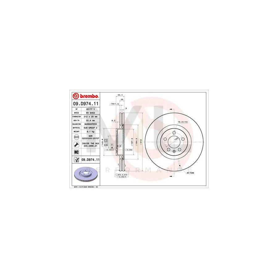 BREMBO 09.D974.11 Brake Disc for AUDI A1 Sportback (GBA) Internally Vented, Coated, High-carbon, with bolts/screws  - 1 piece