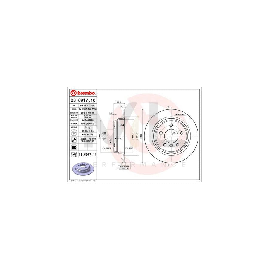 BREMBO 08.6917.10 Brake Disc for BMW 5 Saloon (E39) Solid, High-carbon, with bolts/screws  - 1 piece
