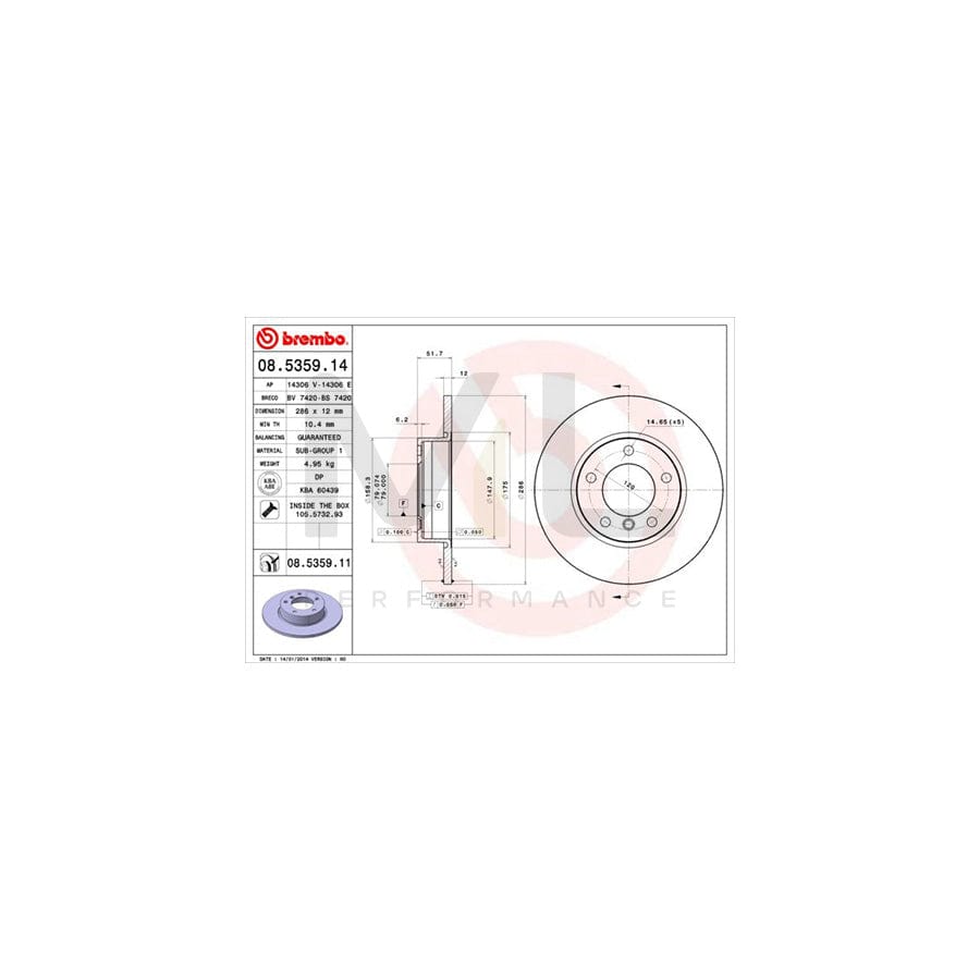 BREMBO 08.5359.14 Brake Disc Solid, with bolts/screws  - 1 piece
