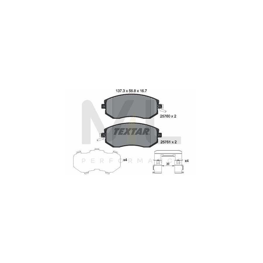 TEXTAR 2576001 Brake pad set with acoustic wear warning, with accessories | Performance Parts Direct Car Parts