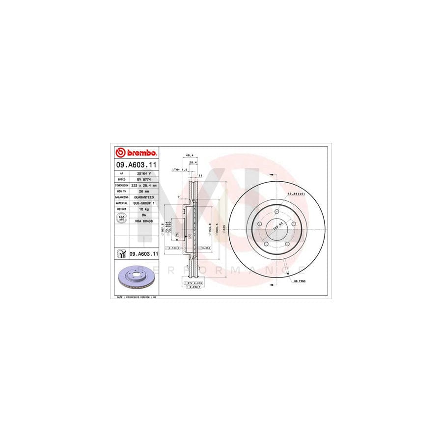 BREMBO COATED DISC LINE 09.A603.11 Brake Disc Internally Vented, Coated  - 1 piece