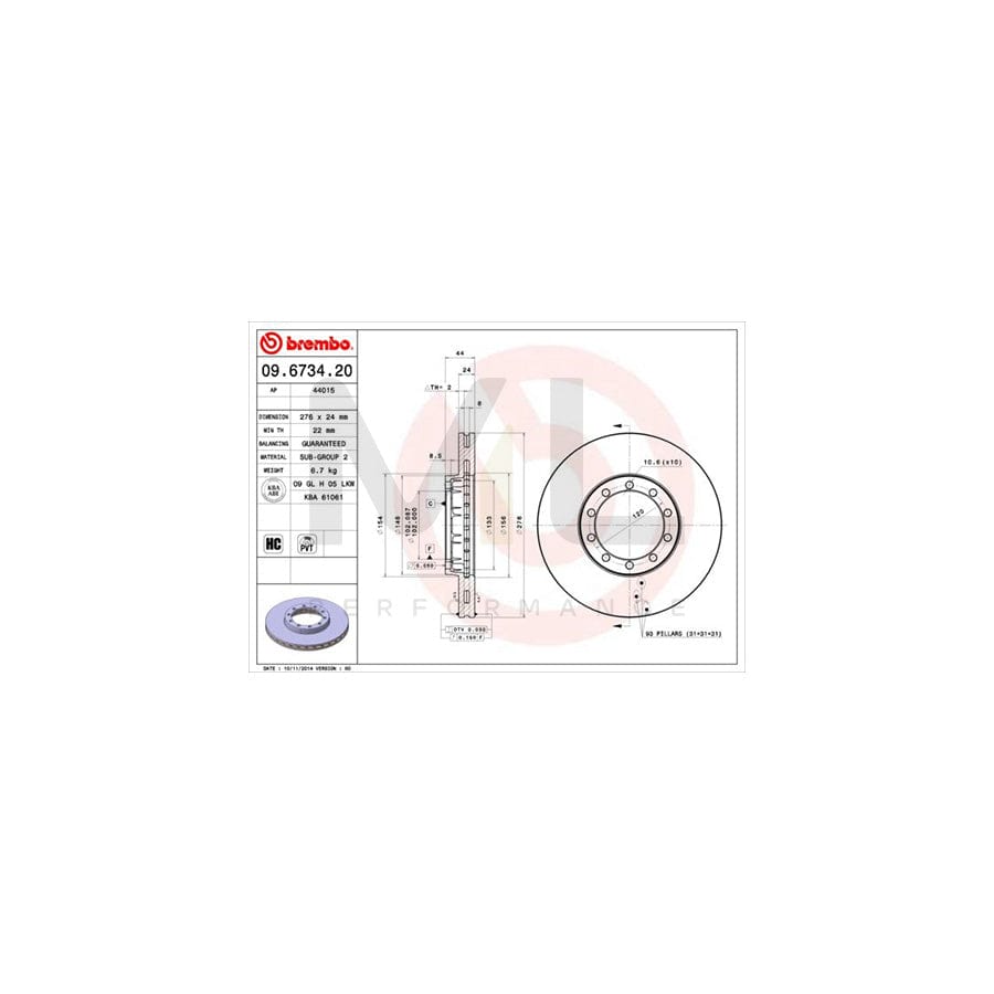 BREMBO 09.6734.20 Brake Disc for RENAULT TRUCKS MESSENGER Internally Vented, High-carbon  - 1 piece