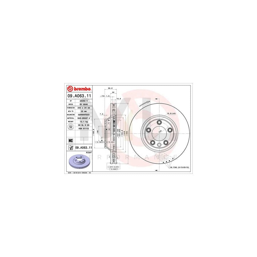 BREMBO COATED DISC LINE 09.A063.11 Brake Disc Internally Vented, Coated, High-carbon