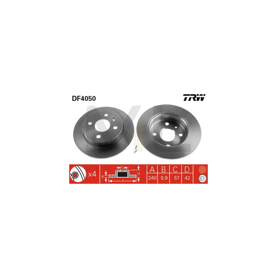 TRW DF4050 Brake Disc Solid, Painted, with bolts/screws | Performance Parts Direct Car Parts