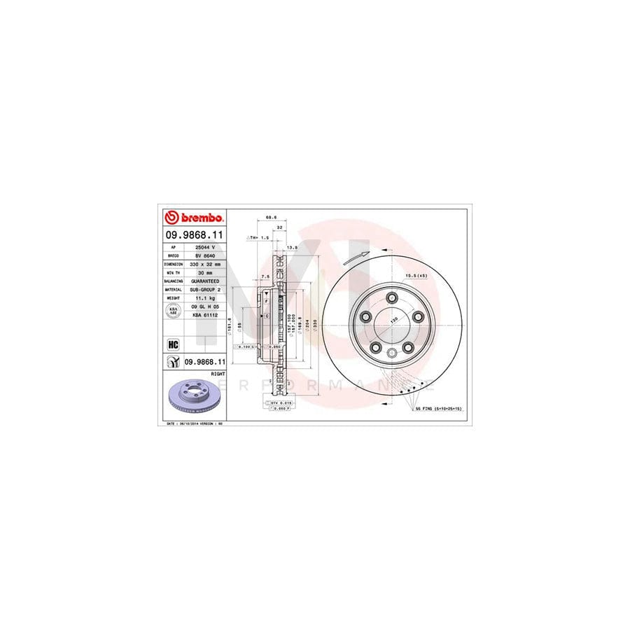 BREMBO COATED DISC LINE 09.9868.11 Brake Disc Internally Vented, Coated, High-carbon