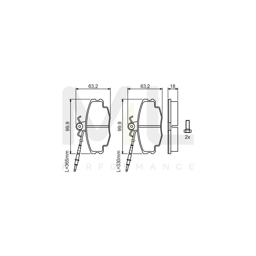 Bosch 0986461117 Brake Pad Set For Citroën Zx With Integrated Wear Sensor, With Anti-Squeak Plate, With Bolts/Screws, With Accessories BP570 | Performance Parts Direct Car Parts