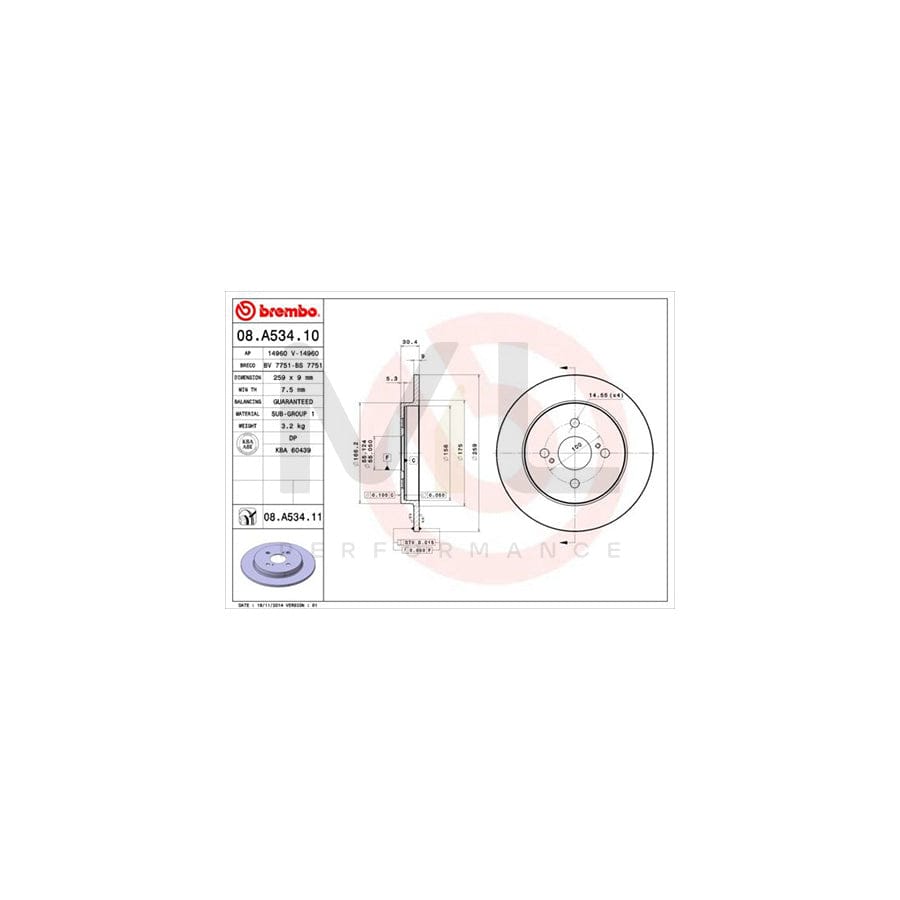 BREMBO COATED DISC LINE 08.A534.11 Brake Disc Solid, Coated  - 1 piece