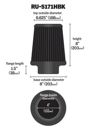 K&N Engineering K&N Universal Rubber Filter-Round Tapered 4in Flange ID x 8in Base OD x 6.625in Top OD x 8in H