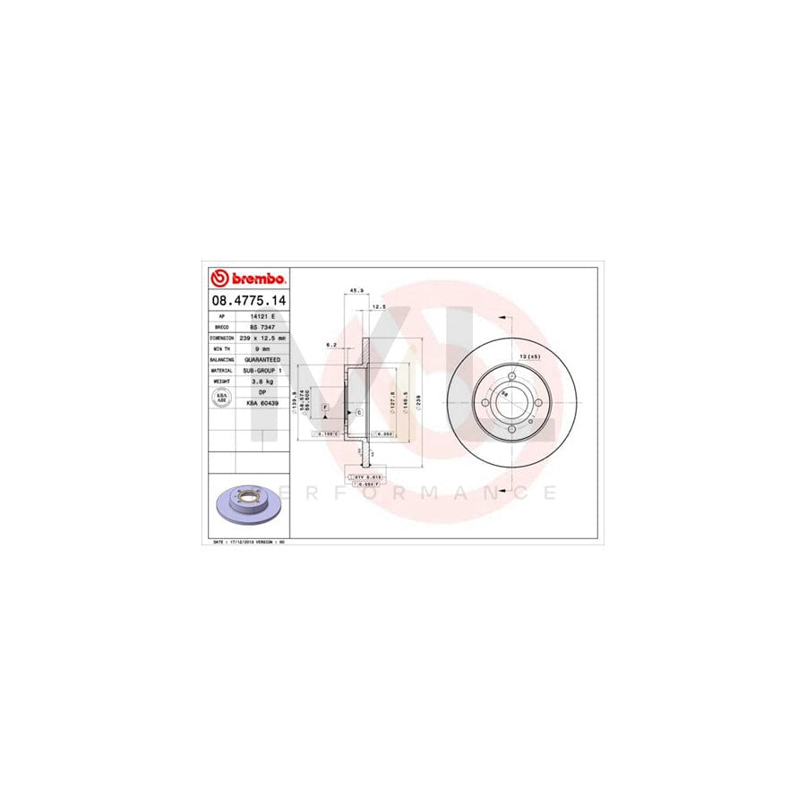 BREMBO 08.4775.14 Brake Disc Solid  - 1 piece