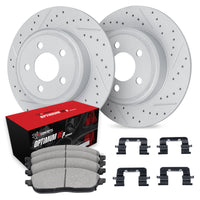R1 Concepts R1 14-19 Hyundai Tucson Rear Drill/Slot Carbon Coated Rotor Set w/Optimum Pads